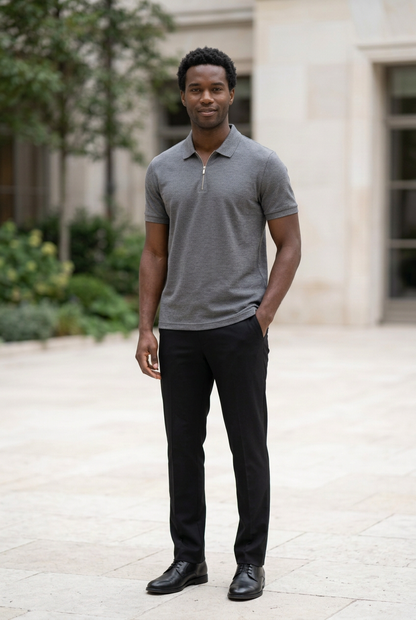 Grey Knitted Zip T-Shirt