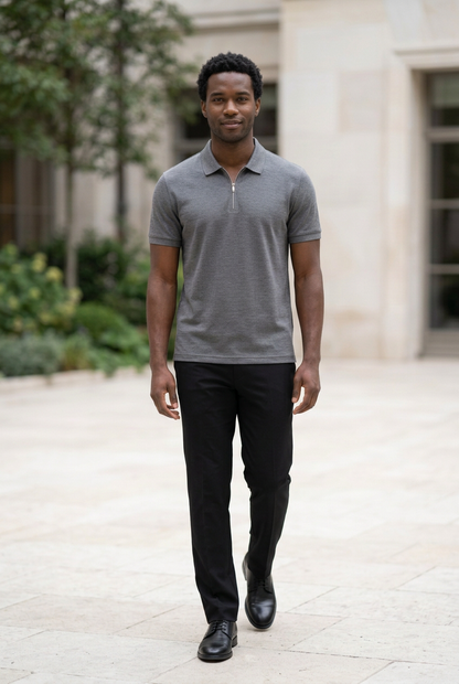 Grey Knitted Zip T-Shirt