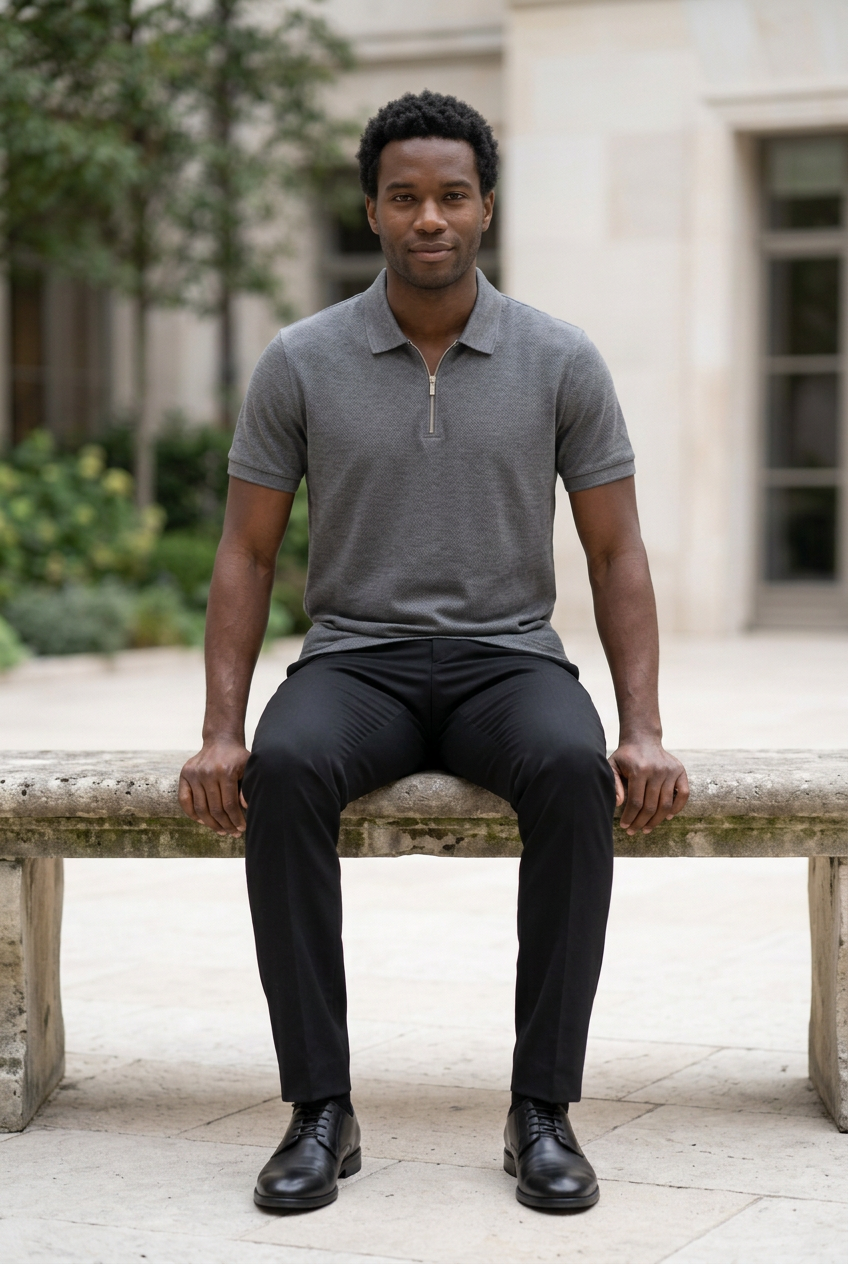 Grey Knitted Zip T-Shirt