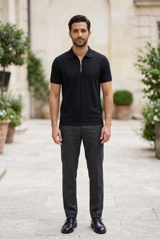 Black Knitted Zip T-Shirt