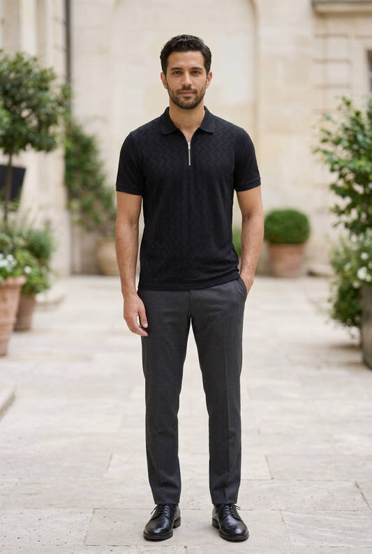 Black Knitted Zip T-Shirt