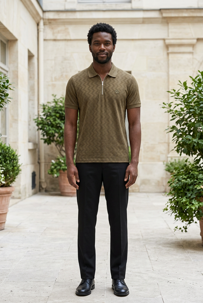 Brown Knitted Zip T-Shirt