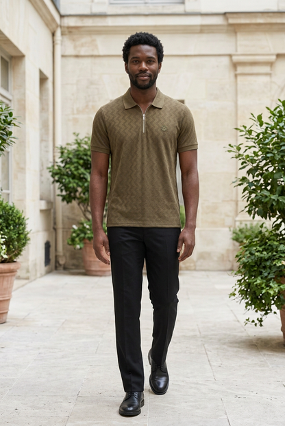Brown Knitted Zip T-Shirt