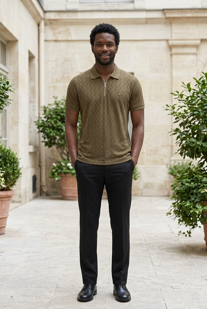 Brown Knitted Zip T-Shirt