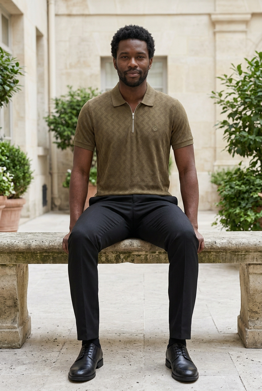 Brown Knitted Zip T-Shirt