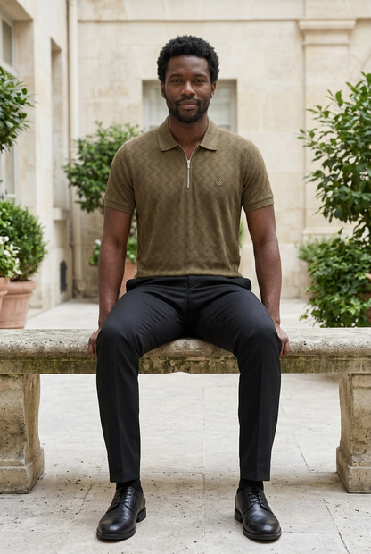 Brown Knitted Zip T-Shirt