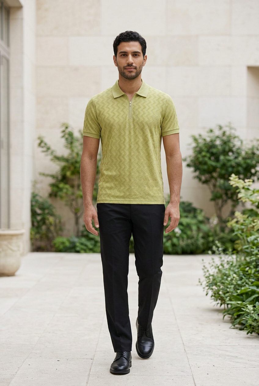 Green Knitted Zip T-Shirt