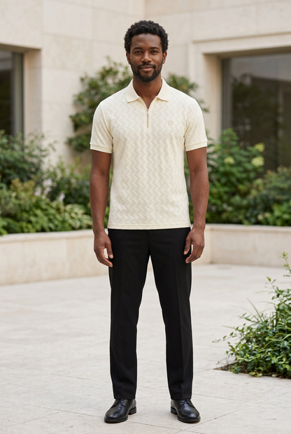 Cream Knitted Zip T-Shirt