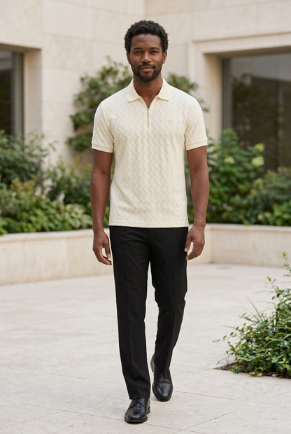 Cream Knitted Zip T-Shirt
