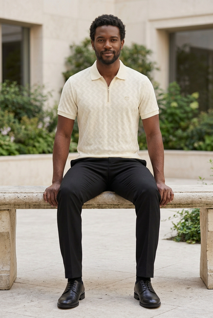 Cream Knitted Zip T-Shirt
