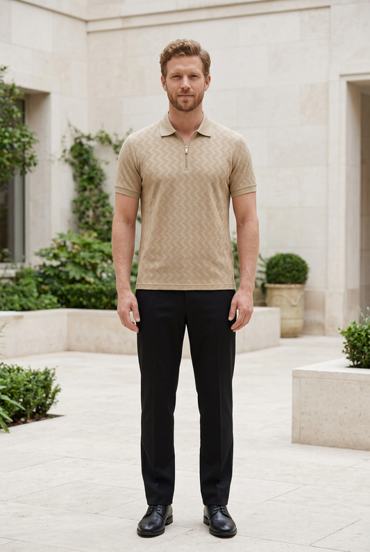 Beige Knitted Zip T-Shirt
