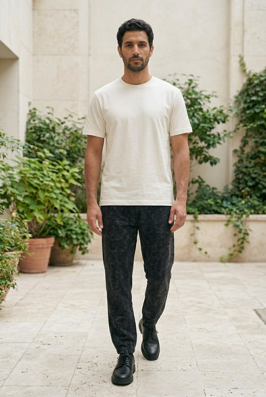 Black Acid-Wash Cotton Pants
