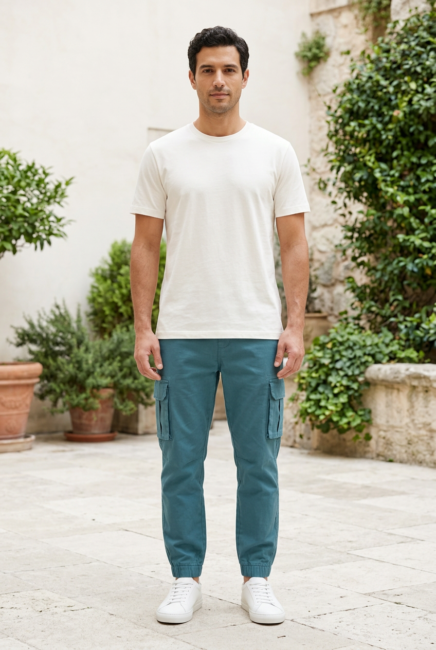 Sea Blue Cotton-Blend Track Pants