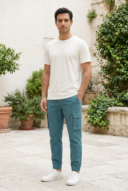 Sea Blue Cotton-Blend Track Pants