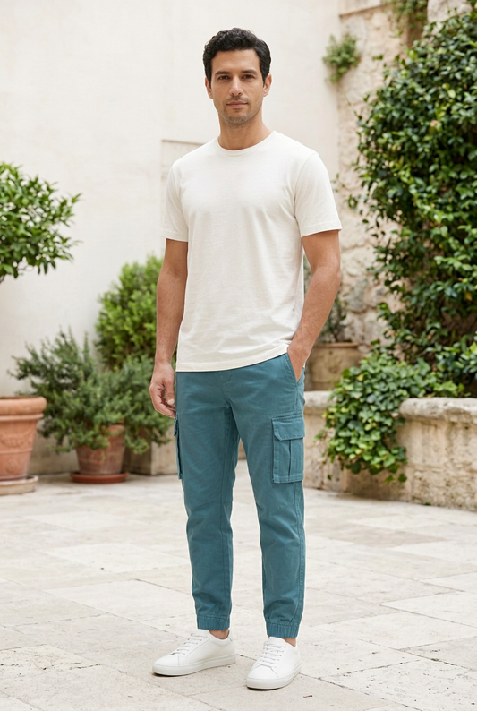Sea Blue Cotton-Blend Track Pants
