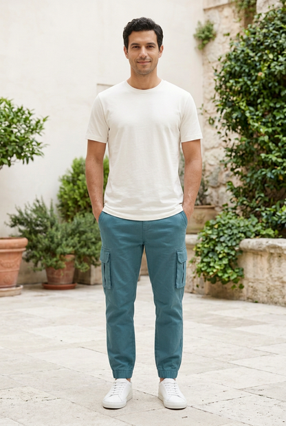 Sea Blue Cotton-Blend Track Pants